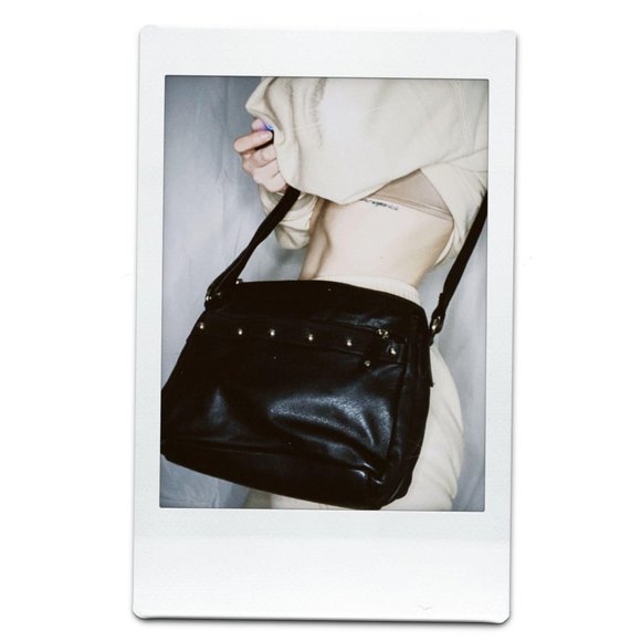 Vintage Handbags - Y2K Black Leather Studded Crossbody Hobo Bag